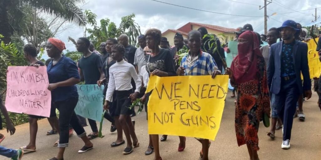 Cameroon Says Separatist Conflict Slows Reconstruction in Western Regions Schoolchildren, their parents and teachers hold a protest after gunmen opened fire at a school, killing at least six children as authorities claim, in Kumba, Cameroon, Oct. 25, 2020.