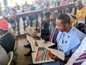 Officials at Paul Biya's Stadium Bangem with First Edition of The Ultimate 