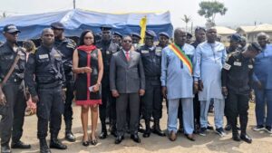 Officials Pose with Promoted Officers at End of Ceremony