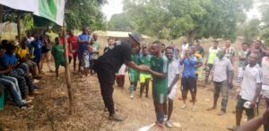 Chief Inyang Hands Trophy to Football Teams