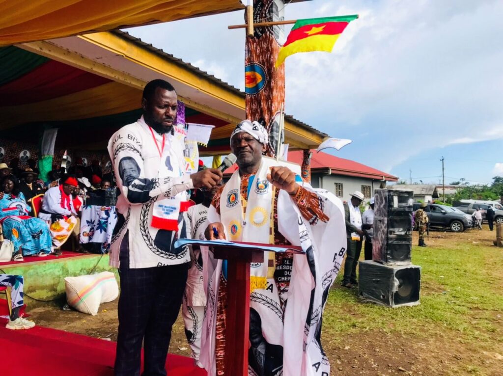 CPDM Kupe-Muanenguba III Celebrates Mbulle’s Grassroots Politician Award Mbulle Valentine Mbulle, Addressing Party Militants in Tombel